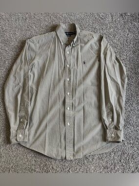 Ralph Lauren Brown White Check Gingham Long Sleeve Shirt Collared Custom Fit